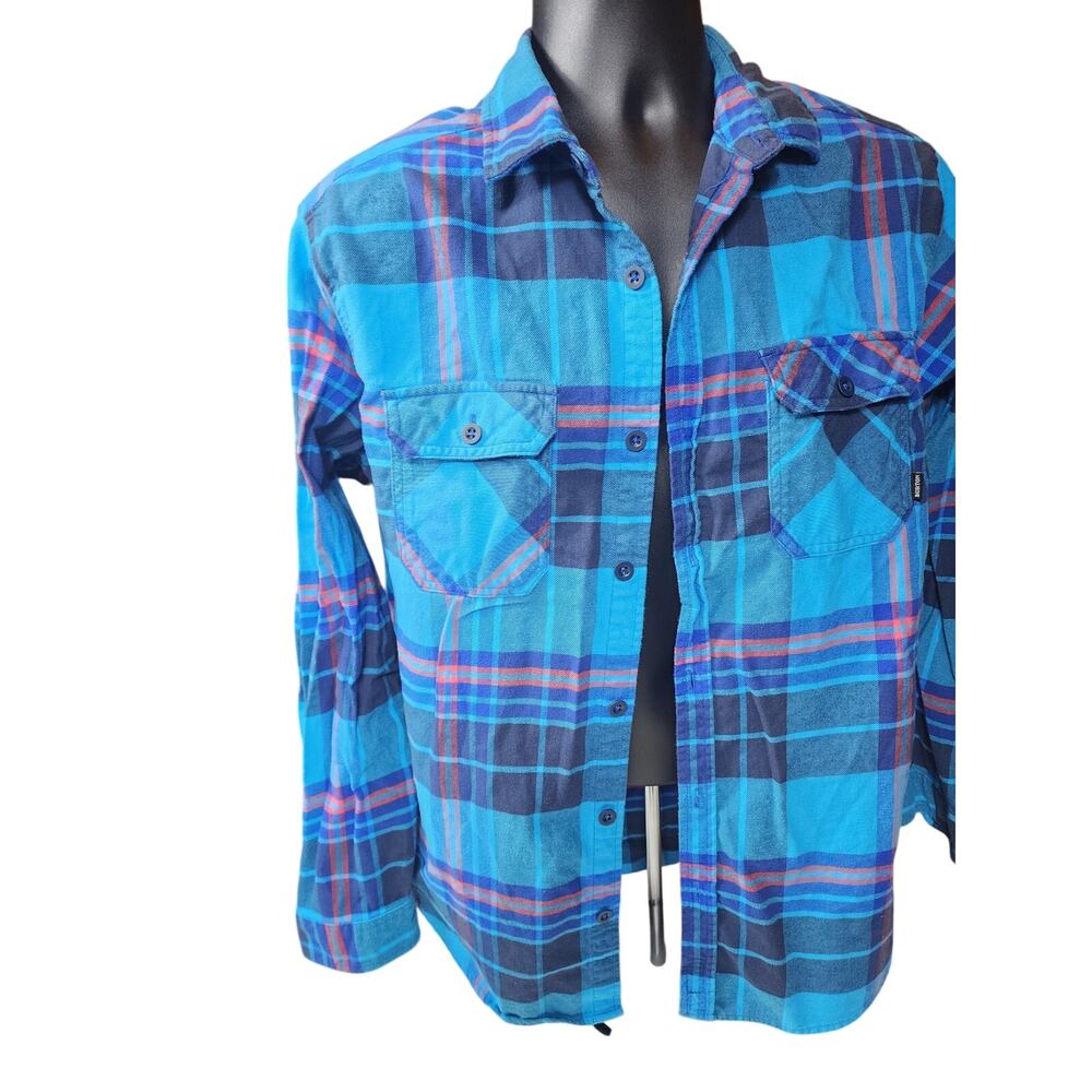Burton Flannel Shirt Mens Large Blue Plaid Long Sleeve Button Skate Lumberjack - Picture 2 of 12